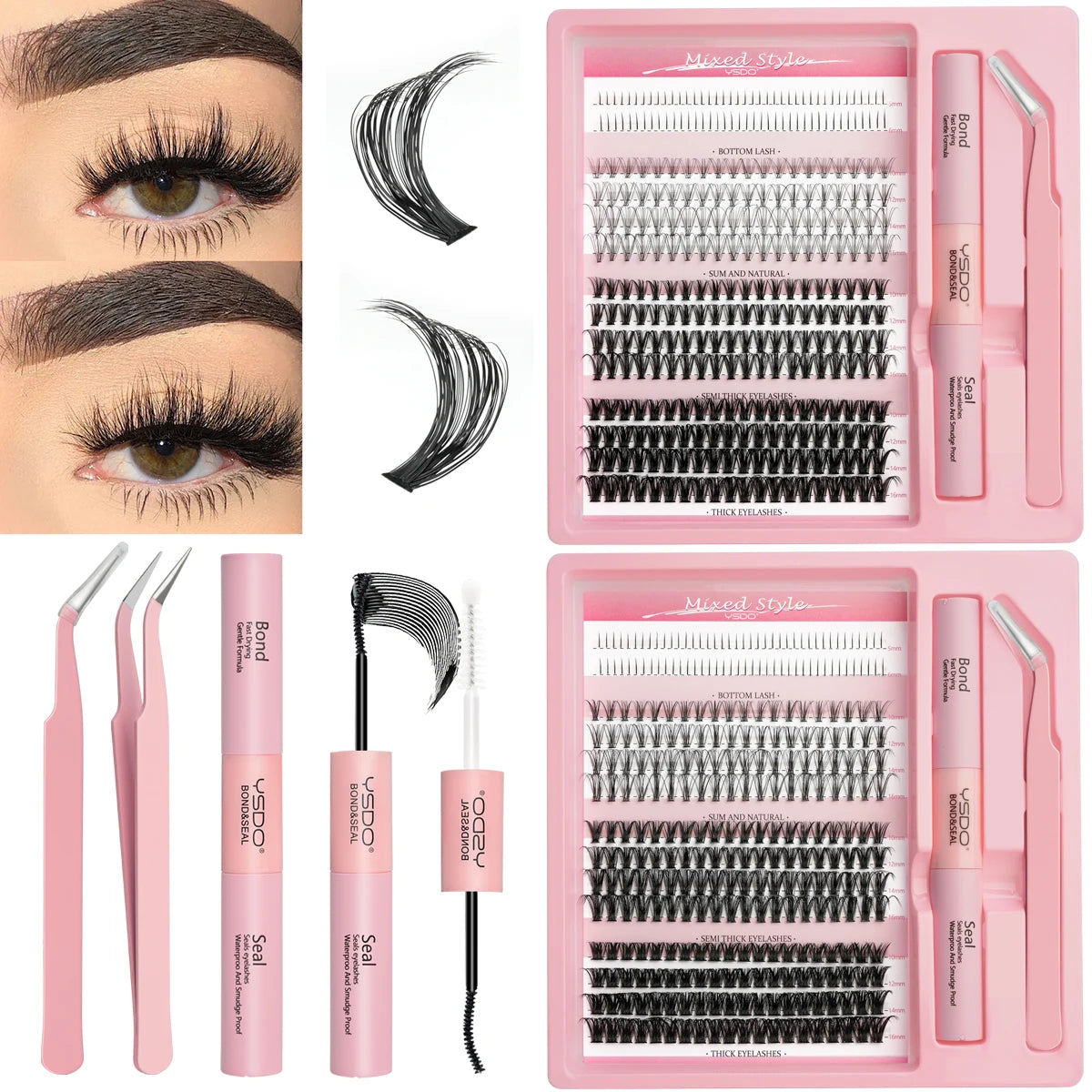 New Lash Clusters Set DIY Lashes Extension Kit Lash Clusters With Lash Bond And Seal And Eyelash Tweezers Lash Cluster Kit
