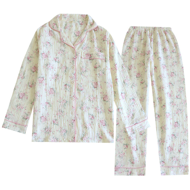 New Cotton Double-layer Gauze Sleeping Long Sleeve Cardigan Plus Size Summer Thin Cotton Homewear Suit