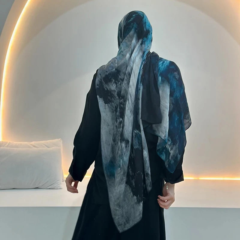 Watercolor Print Hijab Muslim Marble scarf Soft Breathable Sun Protection Lightweight Summer beach Wrap for Women