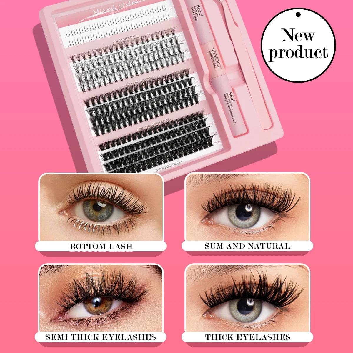 New Lash Clusters Set DIY Lashes Extension Kit Lash Clusters With Lash Bond And Seal And Eyelash Tweezers Lash Cluster Kit
